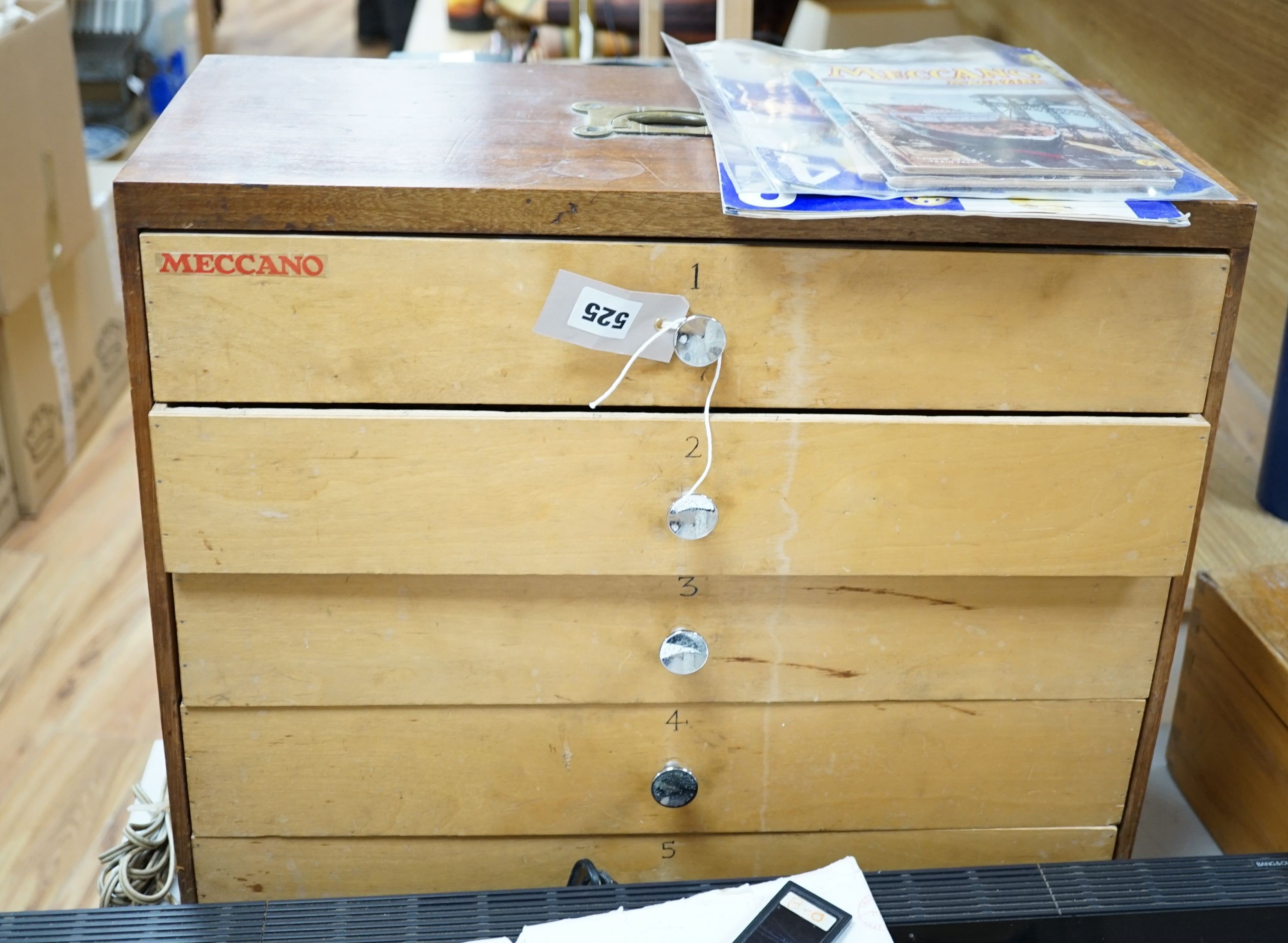 A large quantity of post-war Meccano, housed in a five drawer chest, 53cm wide